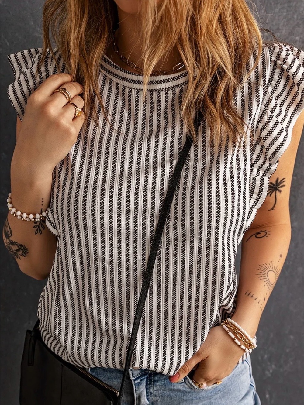 Black & White Vertical Stripe Sleeveless Tank Top
